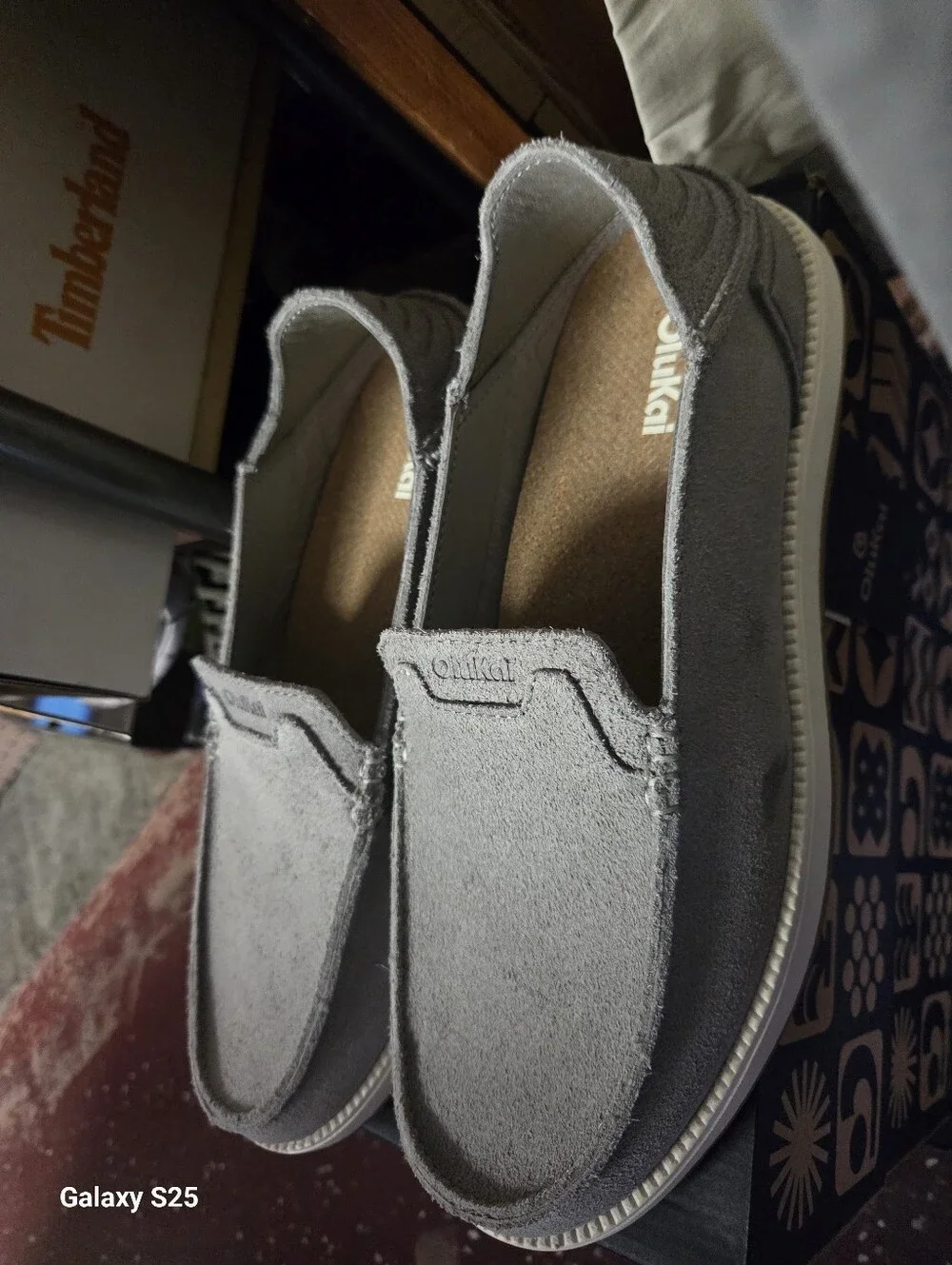 OluKai Men’s Gray Suede Slip-On Loafers